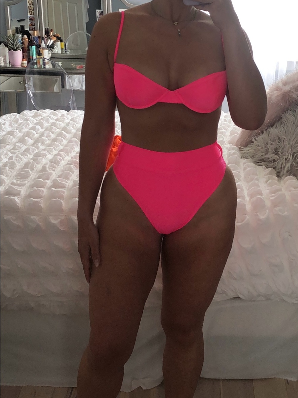 Lolli Hot Pink Polka Dot Bikini Set with Heart Accent